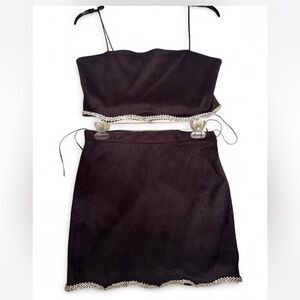 Dark purple two piece suede set